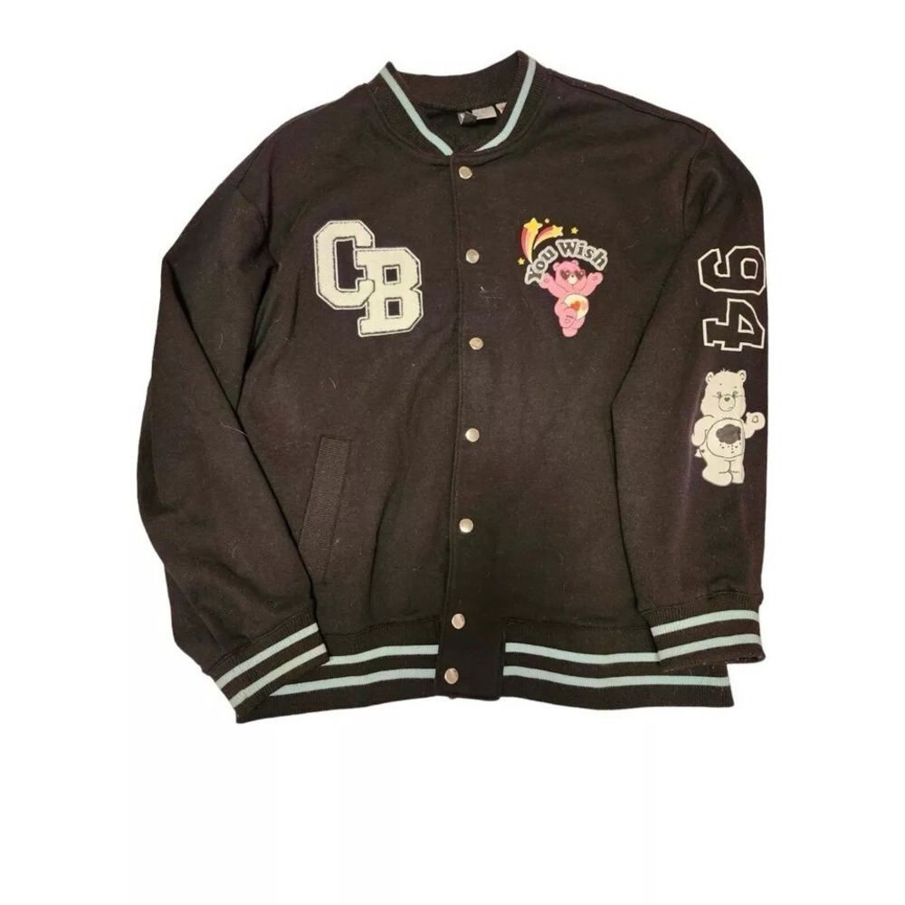 H&M Divided Small Black Care Bears Varsity Jacket Snap Button